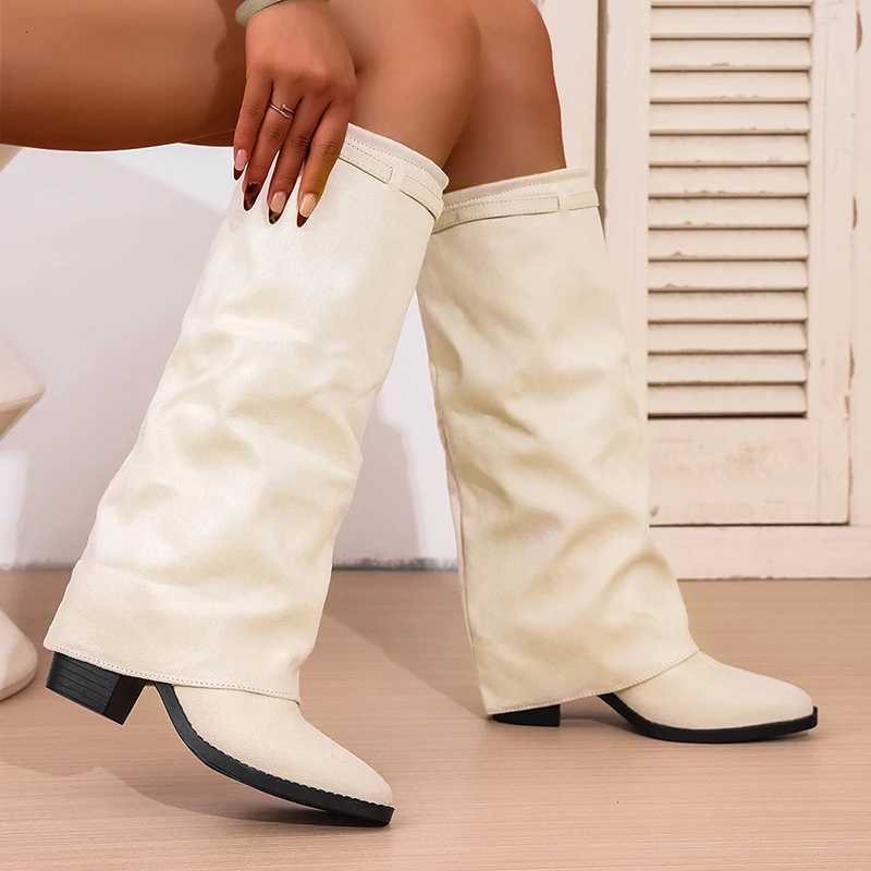Fashion Slip On High Heeled Knee High Boots Women Autumn Winter High Tube Rider Boots Woman Pointed Toe Thick Heel Long Botas Z251029