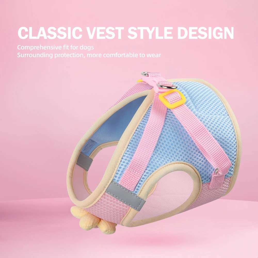 Cartoon Teddy Pomeranian One Piece Dog Harness Breathable Lightweight Leash Chest Back Color Match Design for Dogs J251129