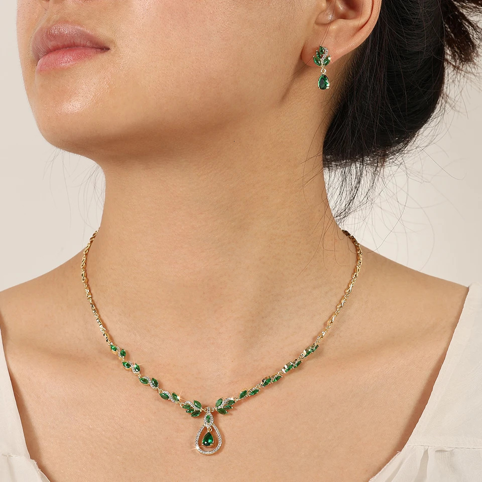 ZAKOL Brilliant Zirconia Leaf Necklace Earrings Rings Bracelets Set for Women CZ Drop Bridal Wedding Jewelry Sets 251030 Z260313