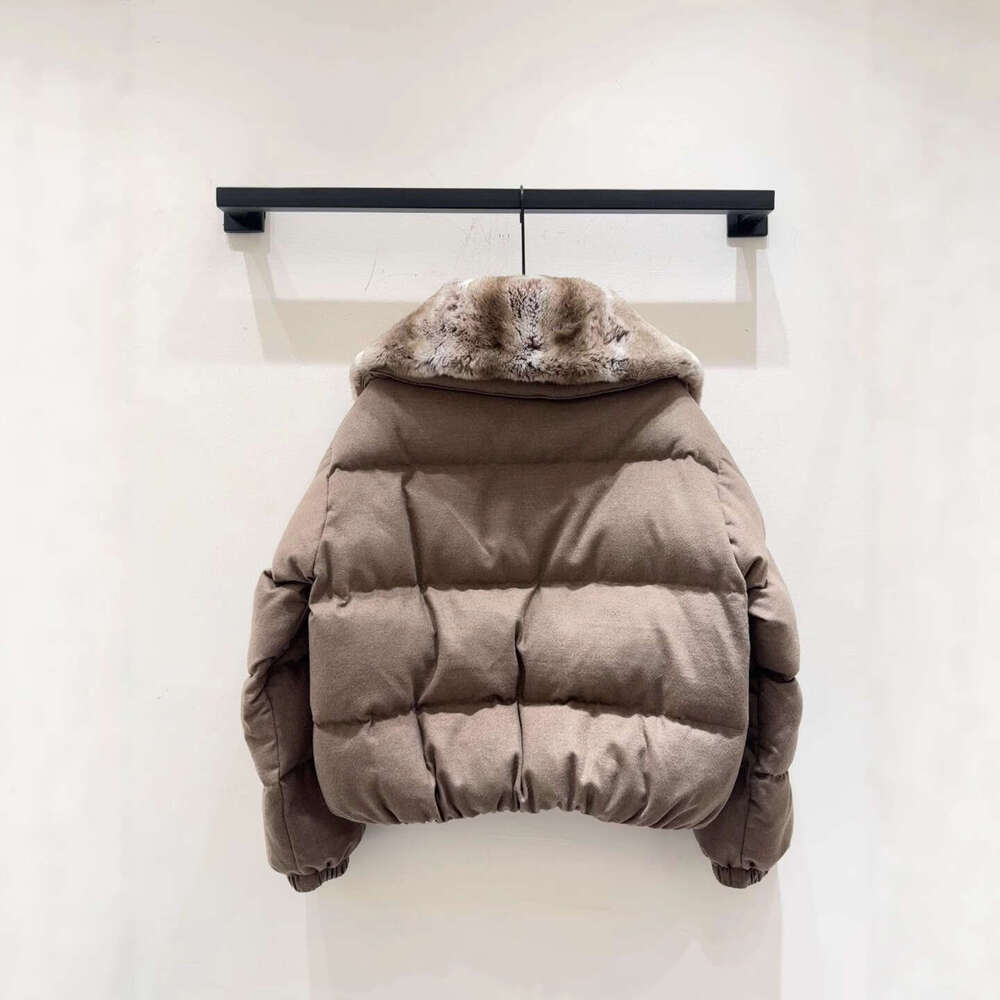 2025 Autumn Winter New Fashion Simple Rex Rabbit Fur Collar Zipper Design Solid Color Goose Down Jacket Outerwear Coats Designer Women