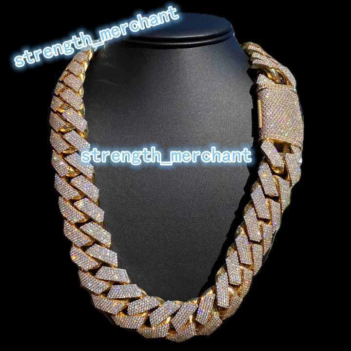 Wholesale Unisex 925 Silver Cuban Link Chain Rappers Hip Hop Style with Moissanite Diamonds Yellow Gold Material Gift Necklaces