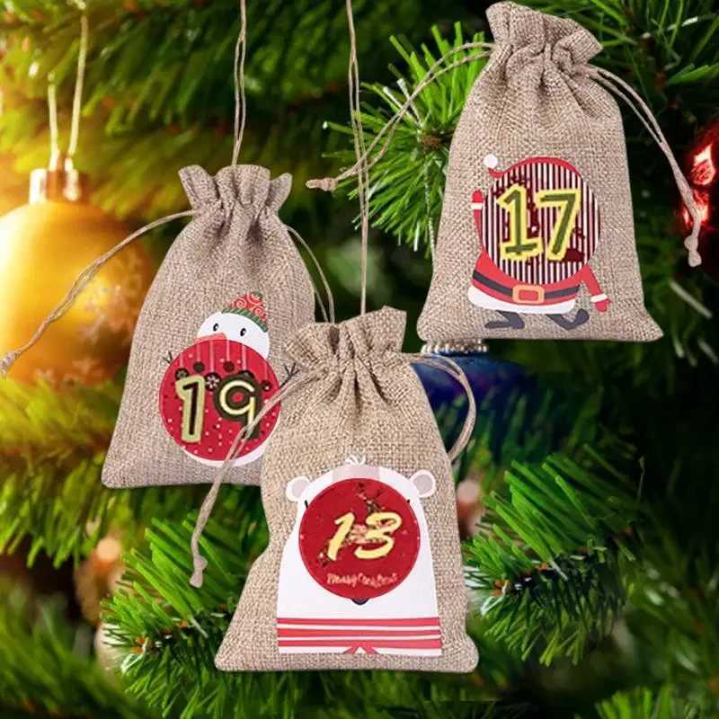 24Pcs DIY Christmas Advent Calendar Gift Bags Merry Christmas Decor For Paper Clips Stickers Cristmas Ornament Xmas Navidad C251030