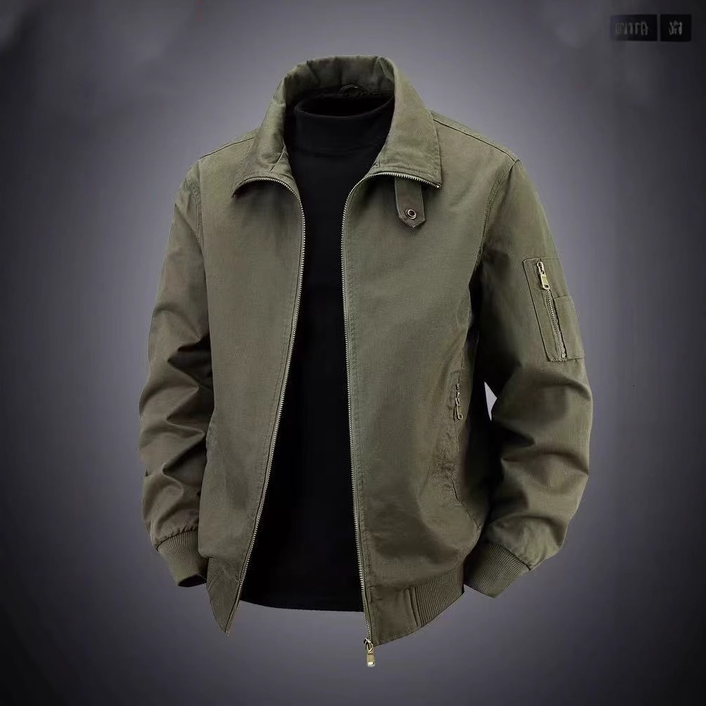 Spring And Autumn New Workwear Jacket Men's Designer Coat Pure Cotton Jacket Solid Color Large Size American Pilot Lapel Casual Jacket