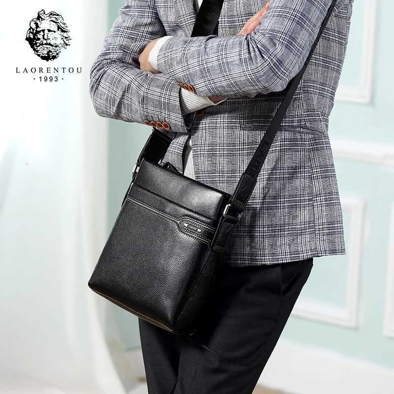 LAORENTOU Men Genuine Leather Crossbody Bag Business Messenger Bag Shoder Bag Real Cow Leather Casual Purse Bag Y251011