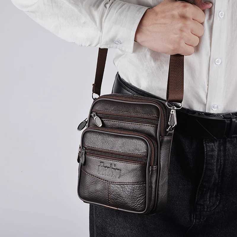Mens Genuine Leather Crossbody Bag High Quality Zipper Pocket Business Messenger Bag for Men Y251011