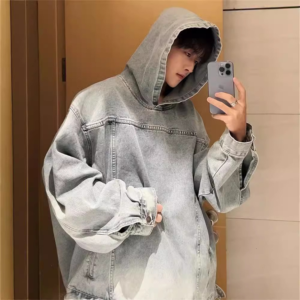 Washed Vintage Denim Hooded Loose Sweatshirt Jacket Trendy Hooded Jacket For Jacket Men Men And Designer Jacket Women High Street Loose Stylish Jacket