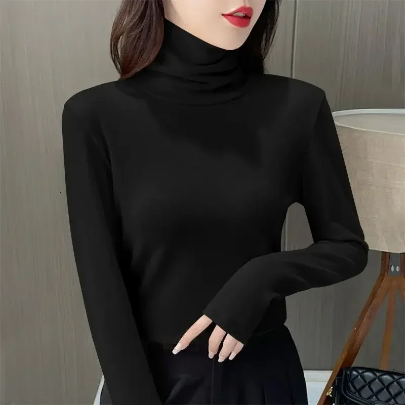 Women Thermal Underwear Winter Thicken Turtleneck Bottom Shirt De Velvet Warm Tops Semi High Collar Neck Long Sleeve Pullovers 251030