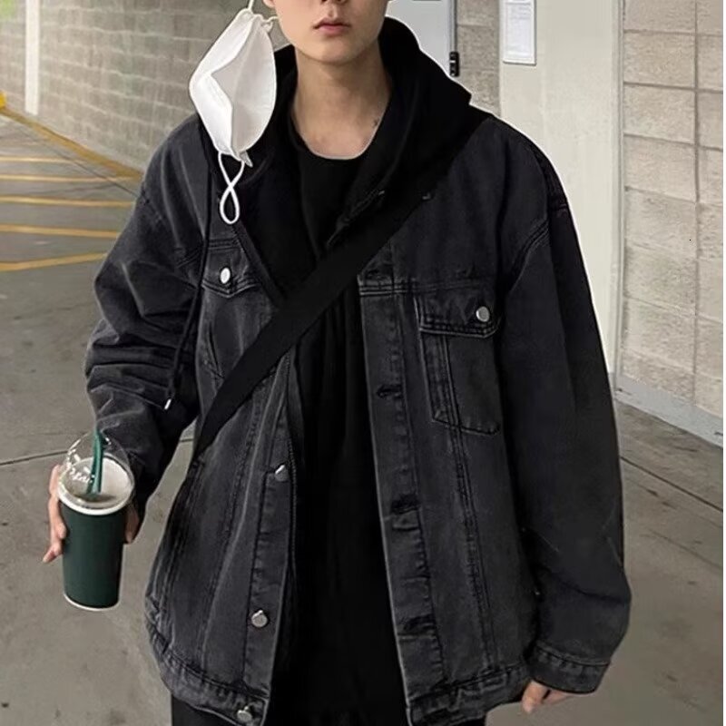 Black Denim Jacket Men Trendy Brand Design Cool Handsome Designer coat Boys Spring Autumn Trendy Loose 2025 New Style Jacket