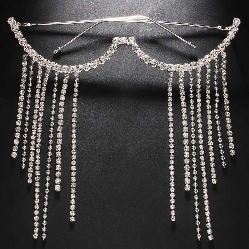 Long Tassel Glasses Frame Hight Quality for Women 2024 Fashion No Lens Rhinestone Eyewear Decoration Metal Half FrameW251029