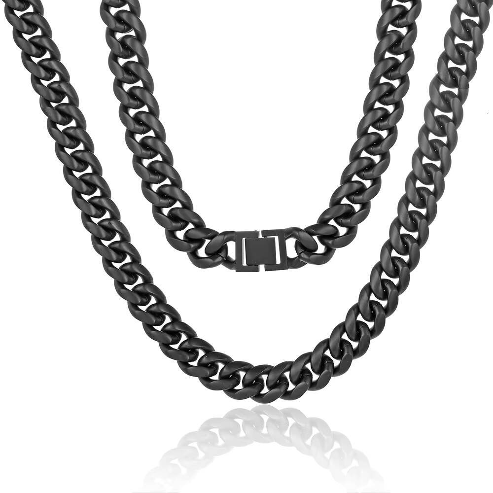 Custom Matte Black Cuban Link Chain Necklace Stainless Steel Cuban Link Chain Designer's style