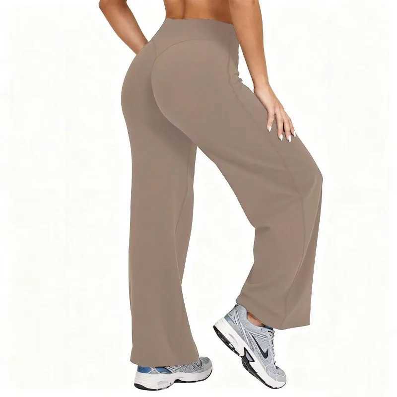 Women Plus Size Yoga Wideleg Pants High Waist Stretchy Solid Color Leggings Naked Feel Run Pilates Sports StraightLeg Pants J251030