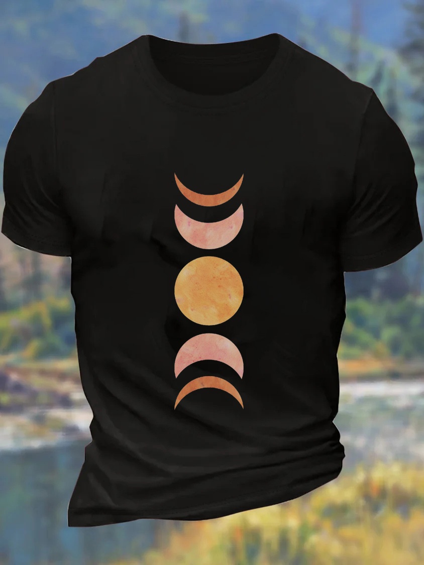 European and American Oversized Men's Moon Planet Print Round Neck Casual Cotton T-Shirt - TT7467
