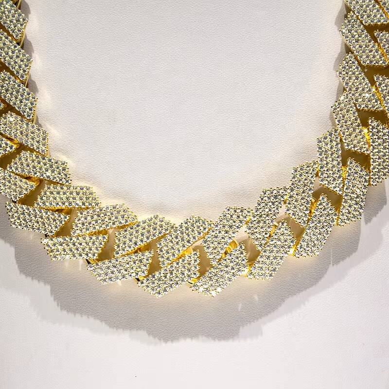Fully Iced Out 24mm Cuban Link Chain Prong Setting Necklace Moissanite Custom Cuban Chain