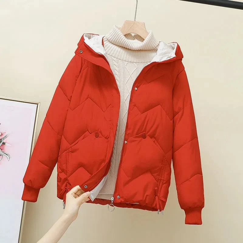 Female Hooded Warm Jacket Loose Down Cotton 2025 Winter Parka Korean Thickened Short Padded Green 251015
