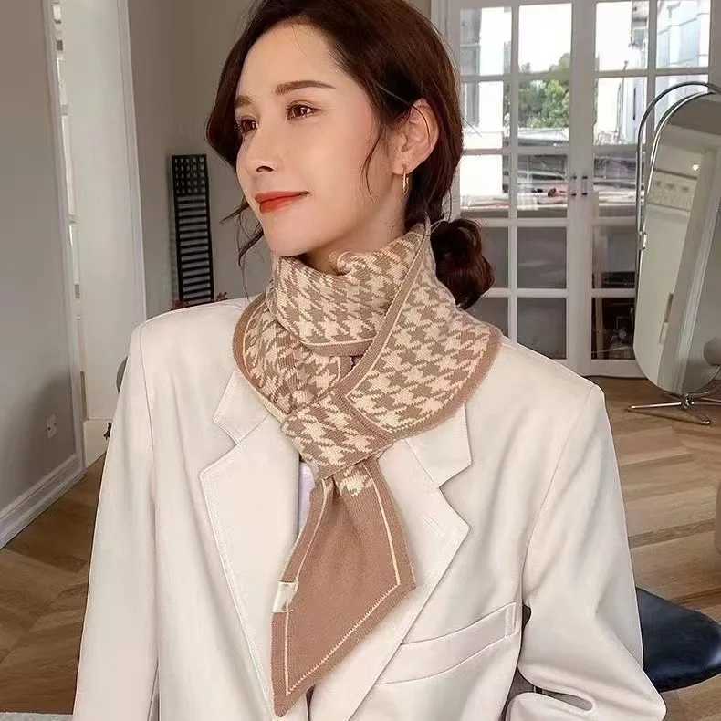 New Knitted Thousand Bird Grid Scarf Autumn and Winter Womens Korean Edition Versatile Warm Decoration Neck Protection ScarfW251029