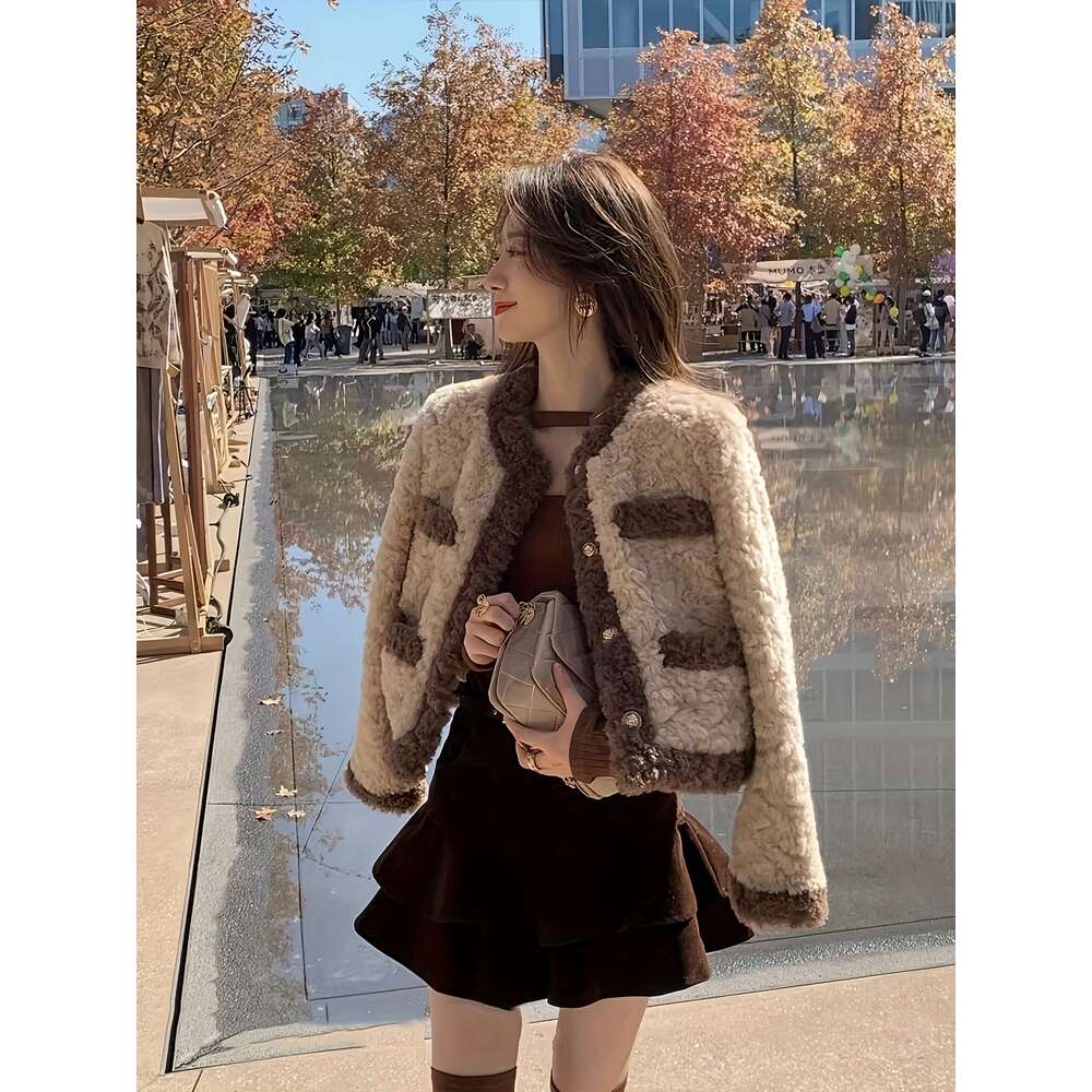 Women S Vintage Inspired Faux Fur Chic Short Cropped Cardigan With Button Front Fluffy Lined Brown Beige Perfect For Fall Winter Cozy Outerwear Vintag