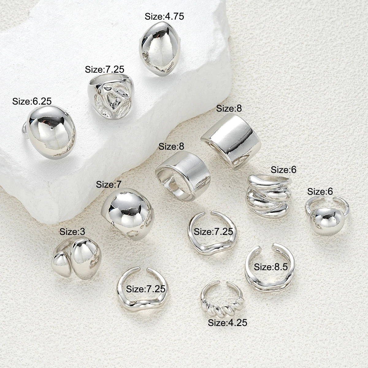 13 Pcs Punk Smooth Open Ring Set Fashion Silver Color Smooth Geometric Adjustable Metal Rings Womens Aesthetics Party Jewelry 251023