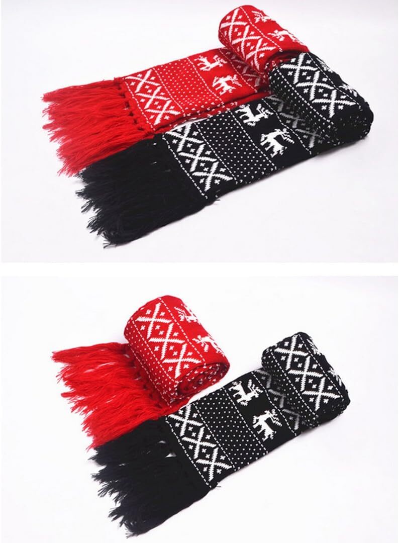 Custom Winter Warm Knitted Scarf Reindeer Pattern Christmas Warmer Fashion Fringed Neckerchief Neck Wrap Christmas gifts