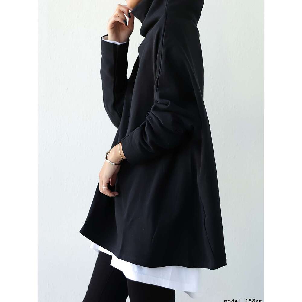 Women S Oversize Simple Tops New Fashion Casual Solid Color High Neck Long Sleeve T Shirt