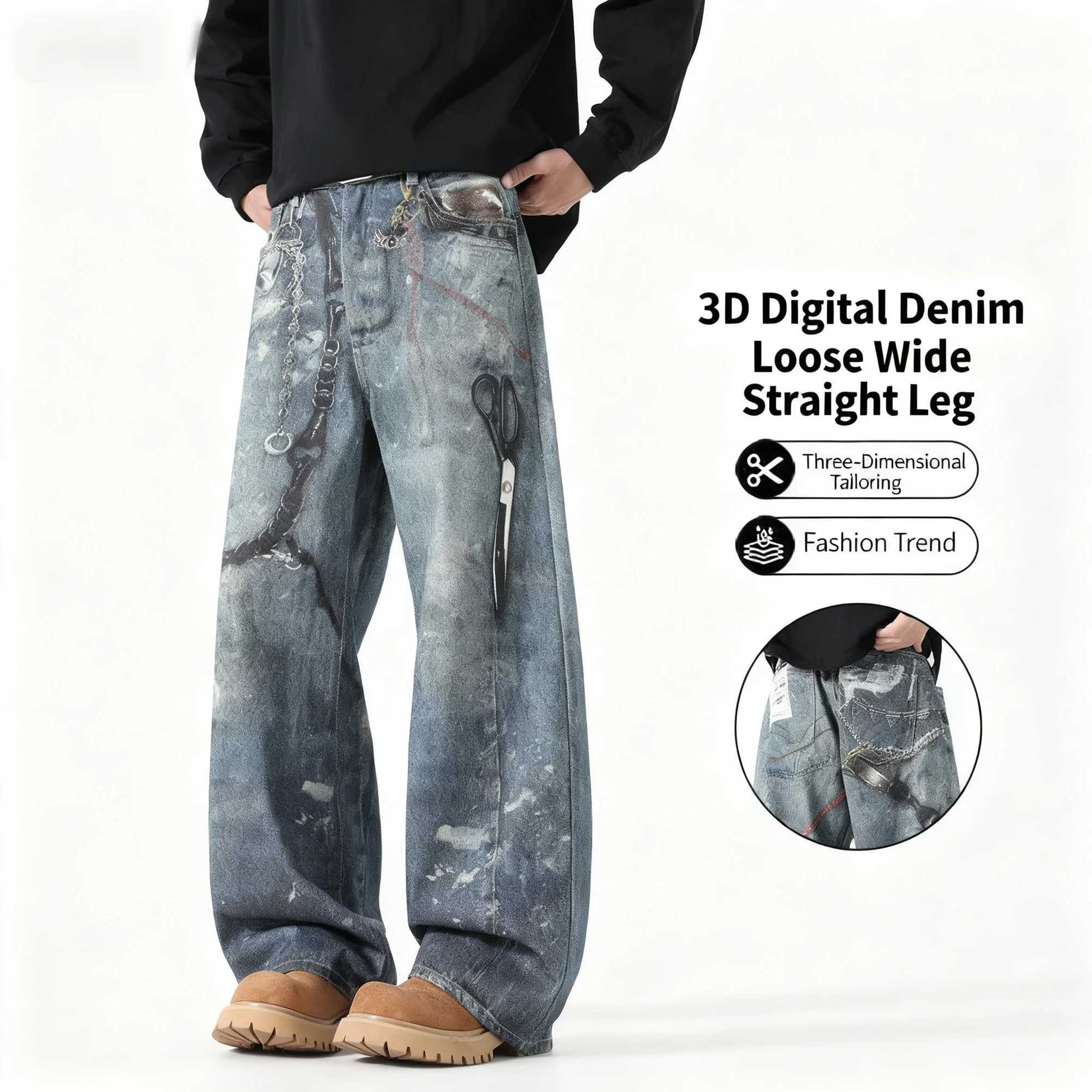 Mens Loose WideLeg Pants Fall New Arrivals Oversized Straight Leg Jeans with Dragging Hems in American Trendy Style J251030
