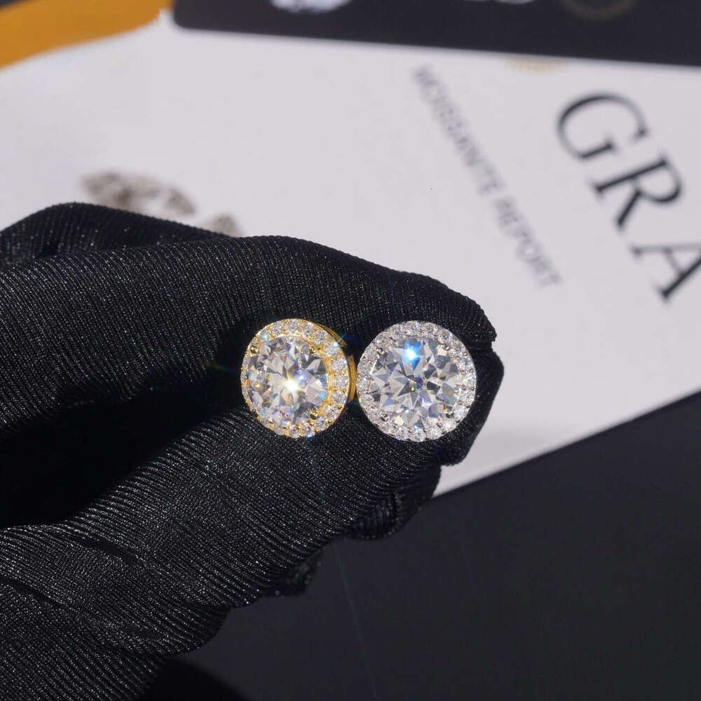 Super Sparkling Stud Earrings Luxury Jewelry 925 Sterling Silver Round Cut White Lab Moissanite Diamond Party Women Wedding Earring For Lover Gift