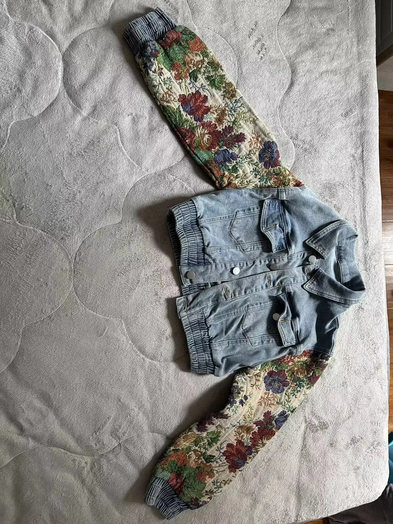 Jeans Suit Women Denim Two Piece Set Short Coat Pants Outfits Hole Trousers Flower Print Turn Down Collar Autumn Y2k 251029