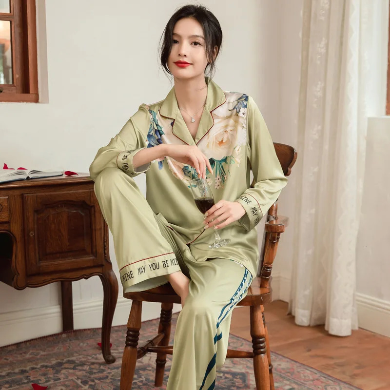 Lightweight LongSleeve Silk Pajamas Set for Young s FrenchStyle Casual Homewear Nightwear Womens Comfortable Sleepwear 251029