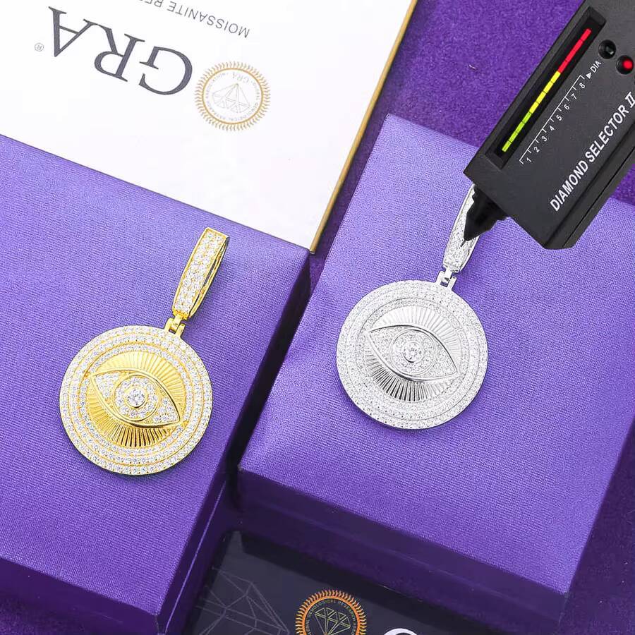 Hip Hop Rapper Jewelry 925 Sterling Silver Horus Eye Circle Geometric Pendant VVS Prong Setting Moissanite Diamond Pendant Charm
