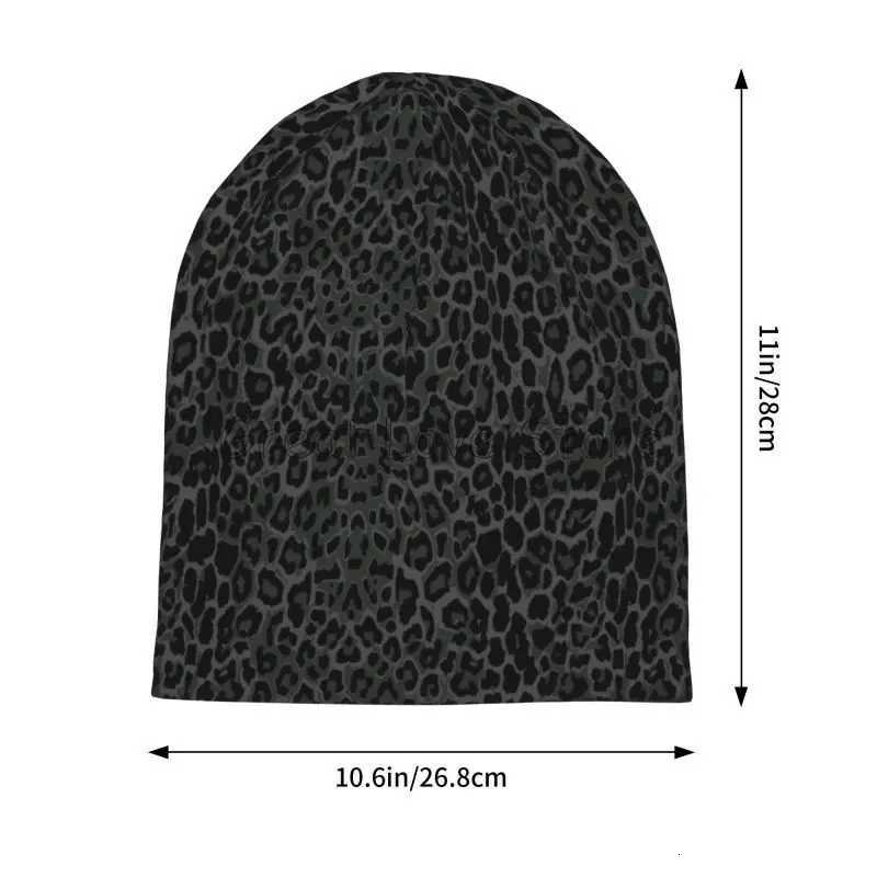 Black Leopard Print Beanie Hat Warm Bonnet Cap Adults Knitted Hats Headwear Vintage Street Skullies Beanies for Women MenXJ251030