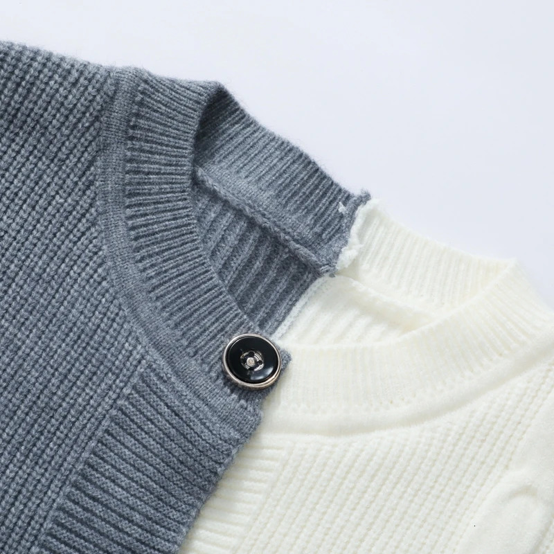 Youth Style Pullover Cardigan Men Color Block Jacquard Round Neck Long Sleeve Open Front Loose Fit Comfortable Warm Clothing 251017