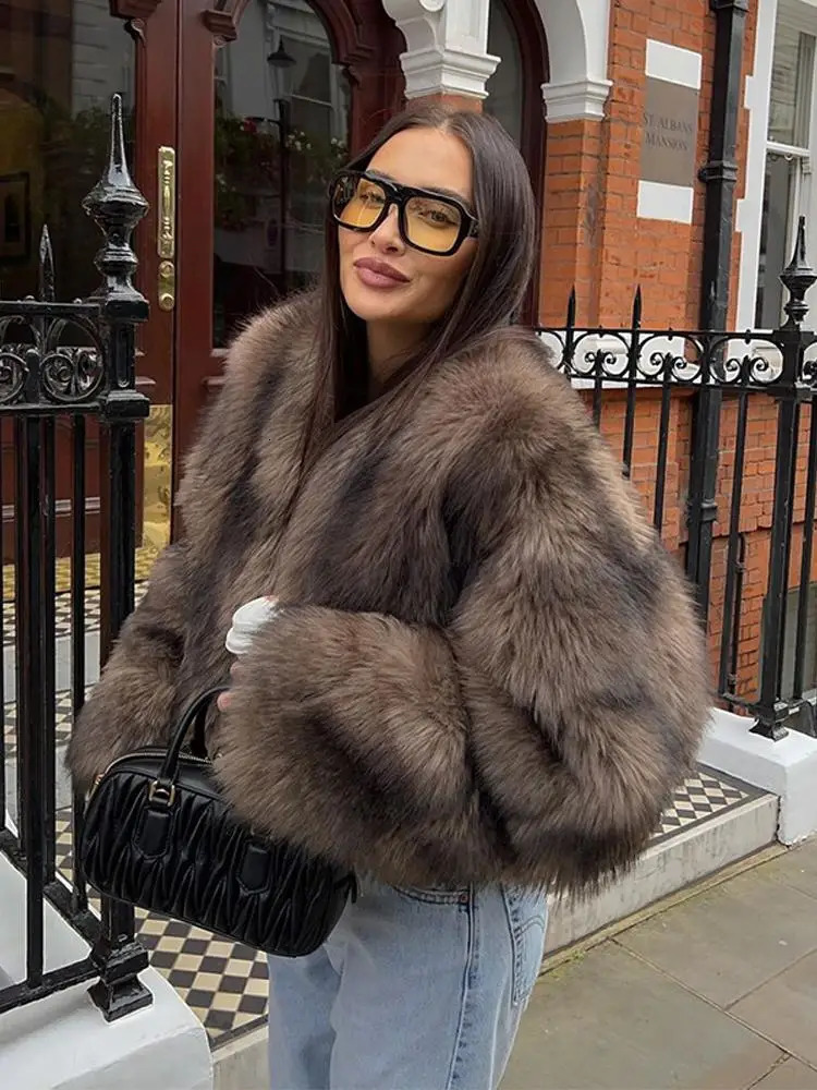 y Short Faux Mink Coat Winter Brown Fur Woman Clothing Loose Fluffy Jacket Coats Tops 251028