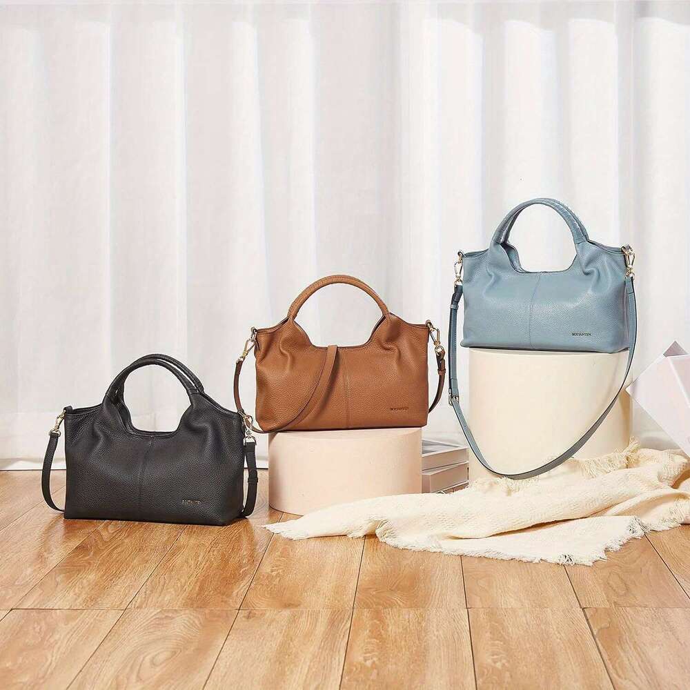 Elegant Genuine Leather Handbag For Women Shoulder Satchel With Adjustable Strap, Top Handle, And Secure Zipper Closure, Black 2025