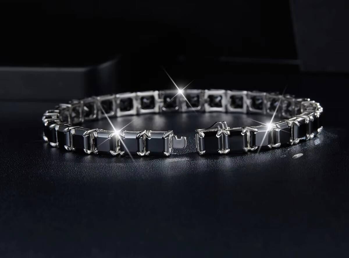 Customs Pass Dia Tester Asscher Cut Black Moissanite Tennis Bracelet Bangle Direct From Factory