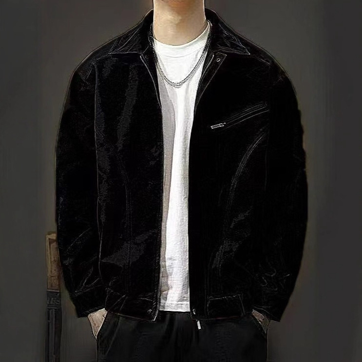 American Style Batik Workwear Leather Jacket Designer Jacket Men's Motorcycle Style Loose Trendy Brand Turn-down Collar Coat Men