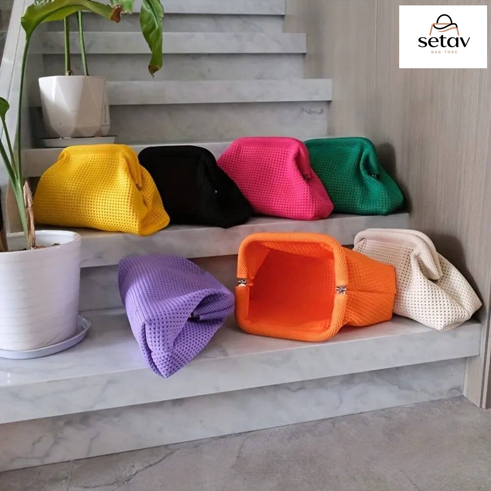 Luxury Handbag Storage Polyester Summer Beach Clutch Bag Soft Elastic Small Crochet Handbag Breathable Large Capacity Purse Party Handbag