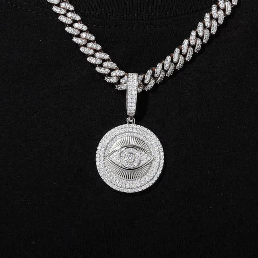 Hip Hop Rapper Jewelry 925 Sterling Silver Horus Eye Circle Geometric Pendant VVS Prong Setting Moissanite Diamond Pendant Charm