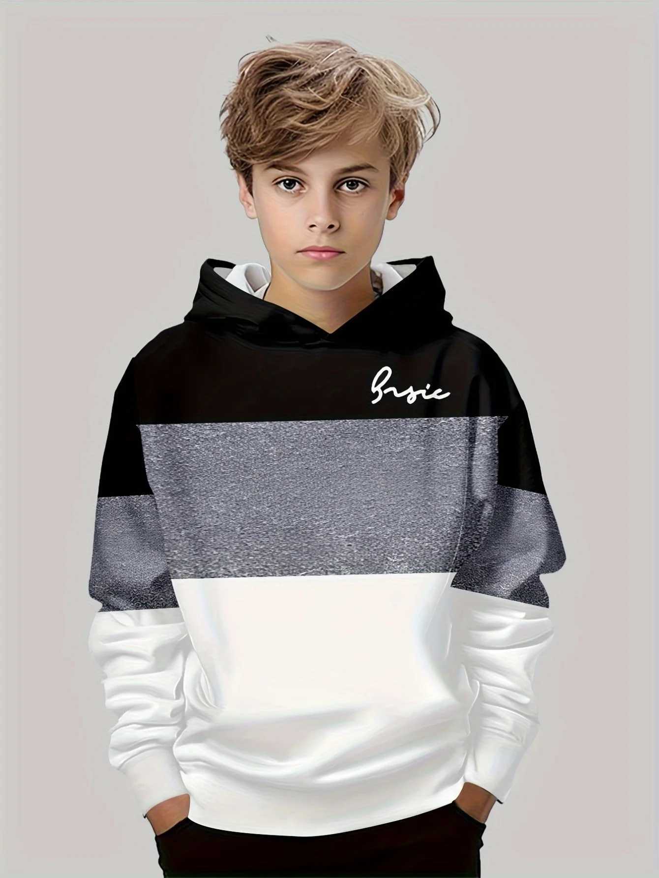 Boys Hoodie Stripe Printed Pullover Long Sleeve Thin Hooded Sweatshirt for Autumn Casual Versatile Classic Color Matching DesignT251030