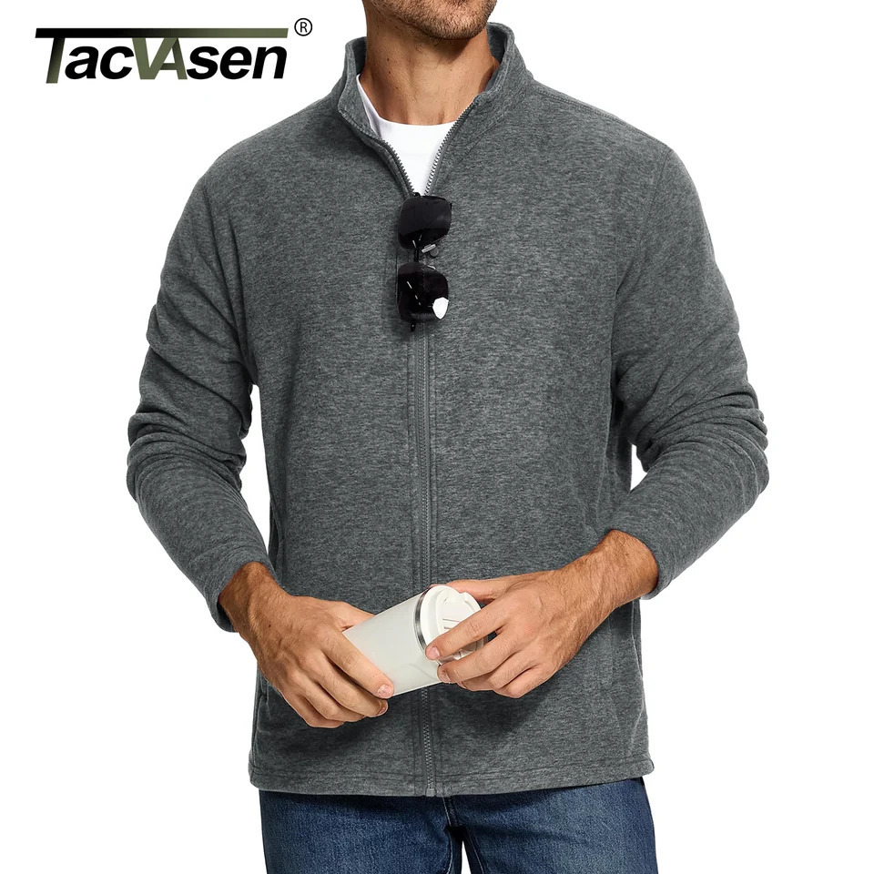 TACVASEN Lightweight Full Zip Fleece Jackets Mens Spring Casual Jacket Outdoor Sportswear With Pockets Stand Collar Outwear Tops 251028