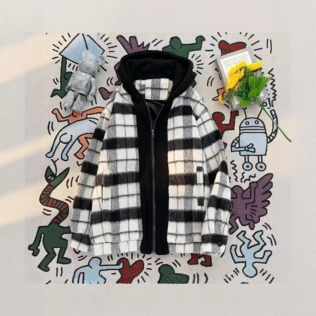 Autumn New Small Fragrance Style Color Block Jacket Designer Coat Men's Trendy Lazy Style Hooded Loose Zipper Versatile Coat