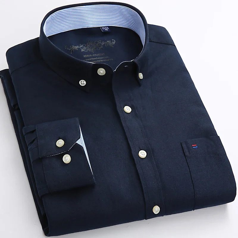 in shirt Cotton longsleeve shirts for men slim fit formal plain tops single pocket solid color office fashion clothes 251029