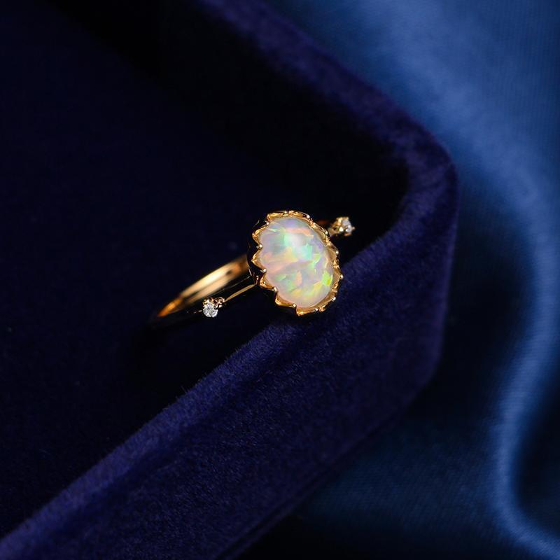 Classic Gold/Silver Plated Oval Cut Blue Opal Ring Style for Women Jewelry Birthstone Anniversary Gifts 250605