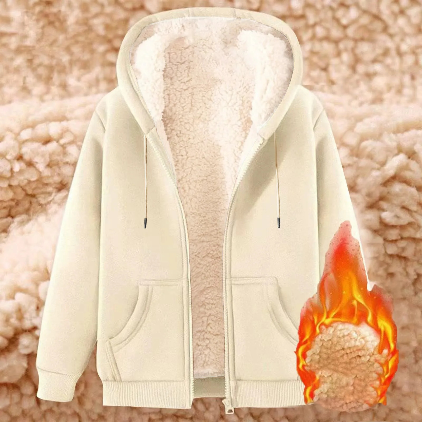 Women Solid Color Fleece Thickened Hoodies Large Size M5XL Zip Up Warm Lined Thermal Sweatshirt Fall Winter Hooded With Pockets 251030