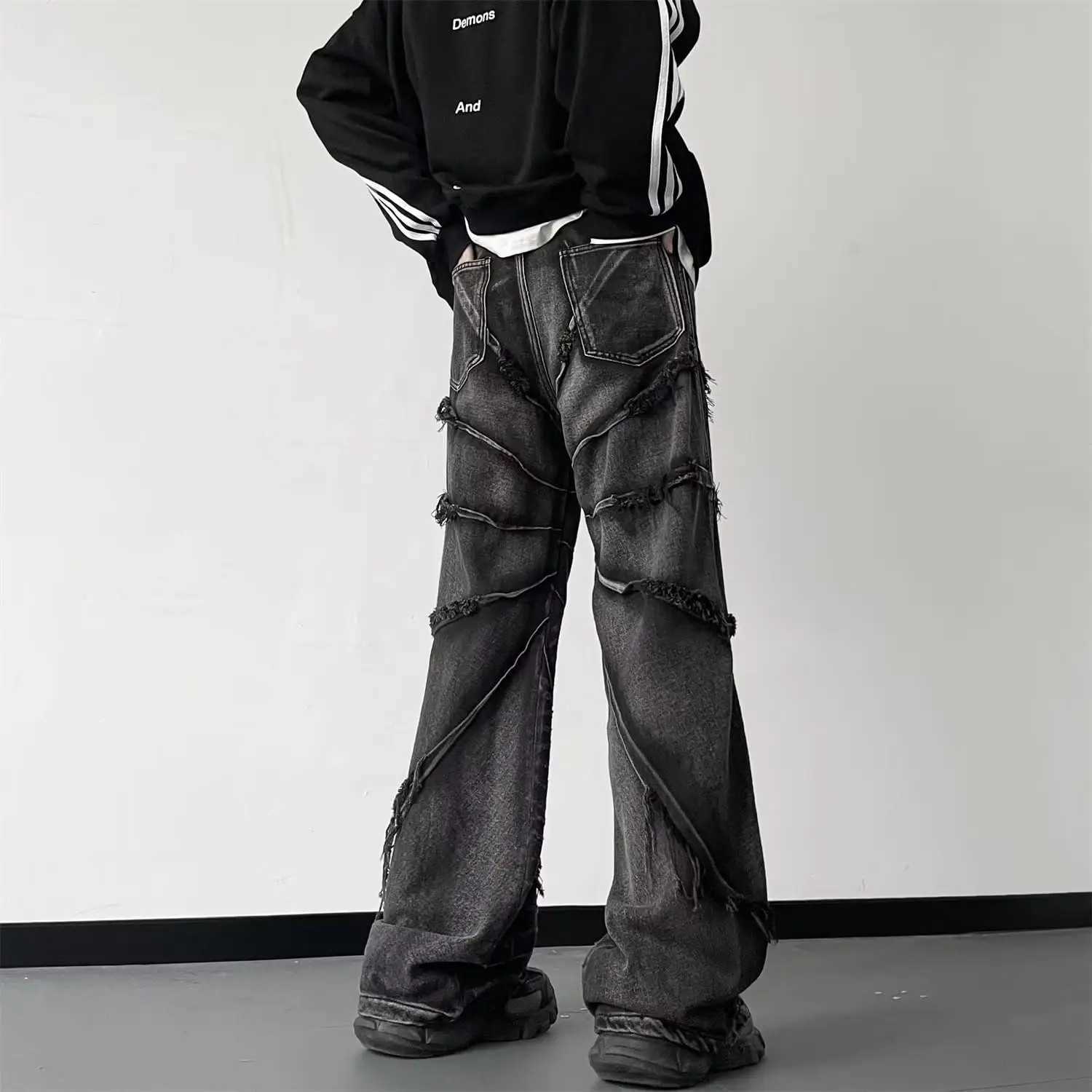 Mens Baggy Jeans Stacked Jeans Mid Rise J251030