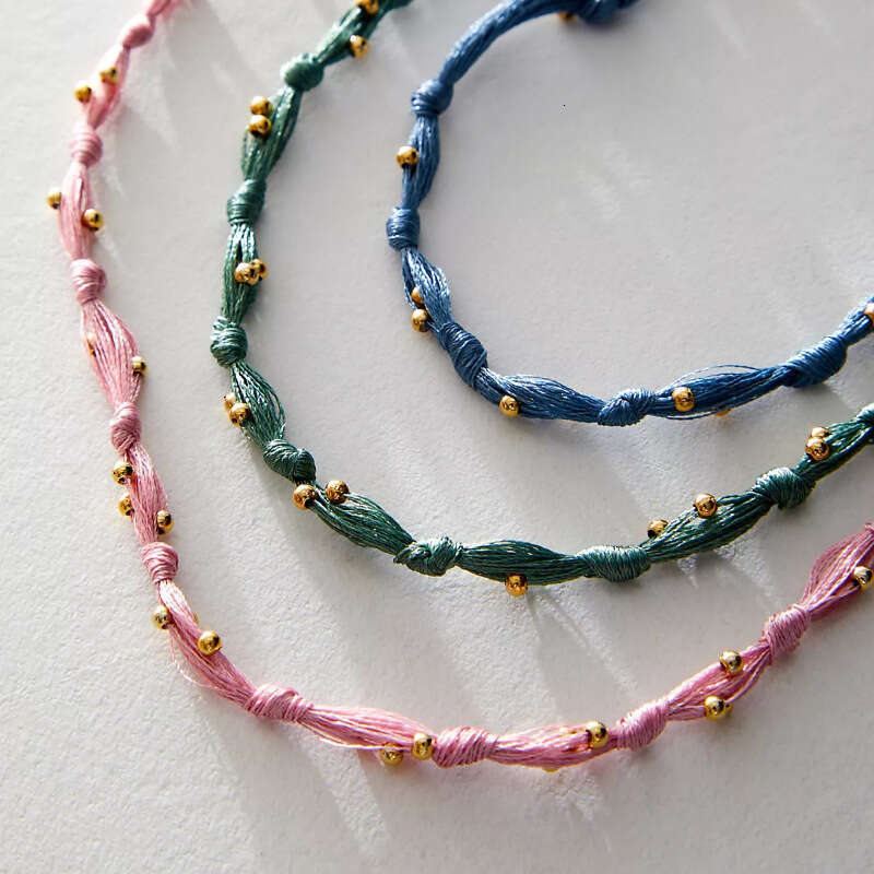 New Style Personality Simple Colorful Braided Rope Necklace Stainless Steel Bell Electroplated Gold Color Retention