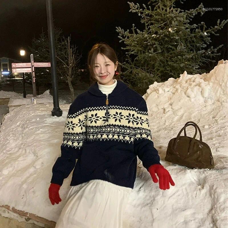 Women's Sweaters Autumn And Winter Retro Half-chain Turtleneck Pullover Sweater Fashionable Warm Loose Long-sleeved Top