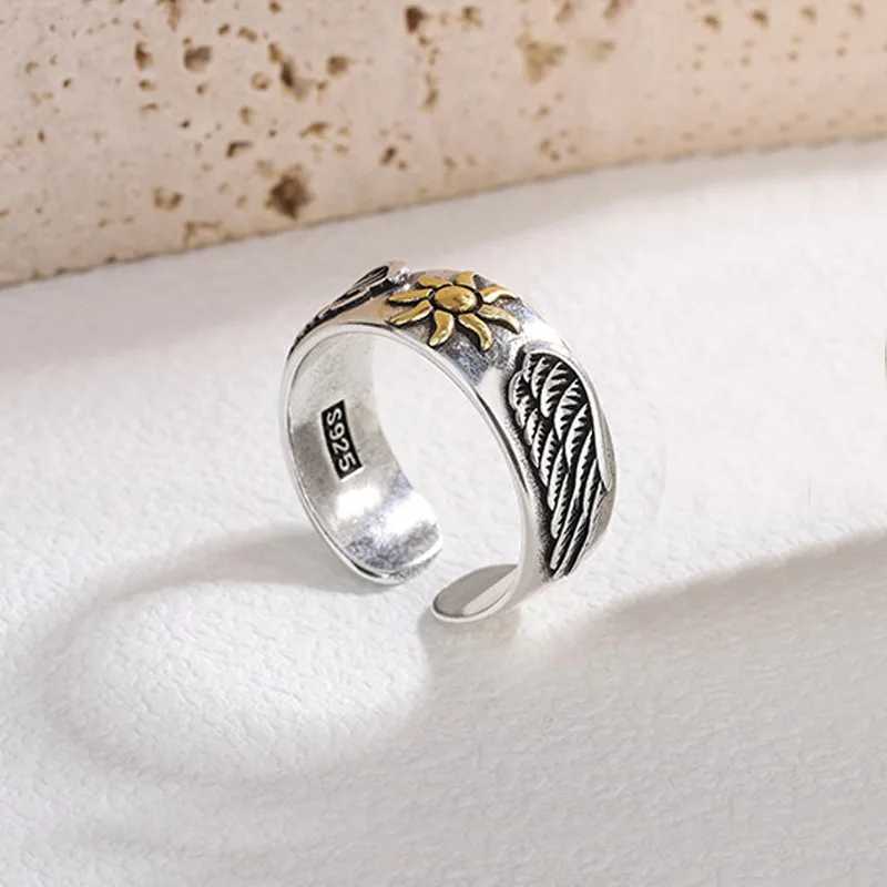 Best Sell Retro Sun Wings Design Thai Silver Men Party Ring Punk Hip Hop Jewelry For Man Birthday Gifts No FadeW251030