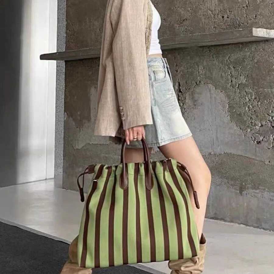 Designer bag 2025 Wen Mixed Striped Canvas Bag Large Capacity Totes Handbag Wide Strap Crossbody Bag Casual Shopping Shoder Bags Y251029