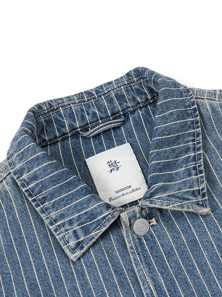 High Strandard Series 2025 Autumn Oversize 125 OZ Fabric Vertical Striped Denim Jackets 251010