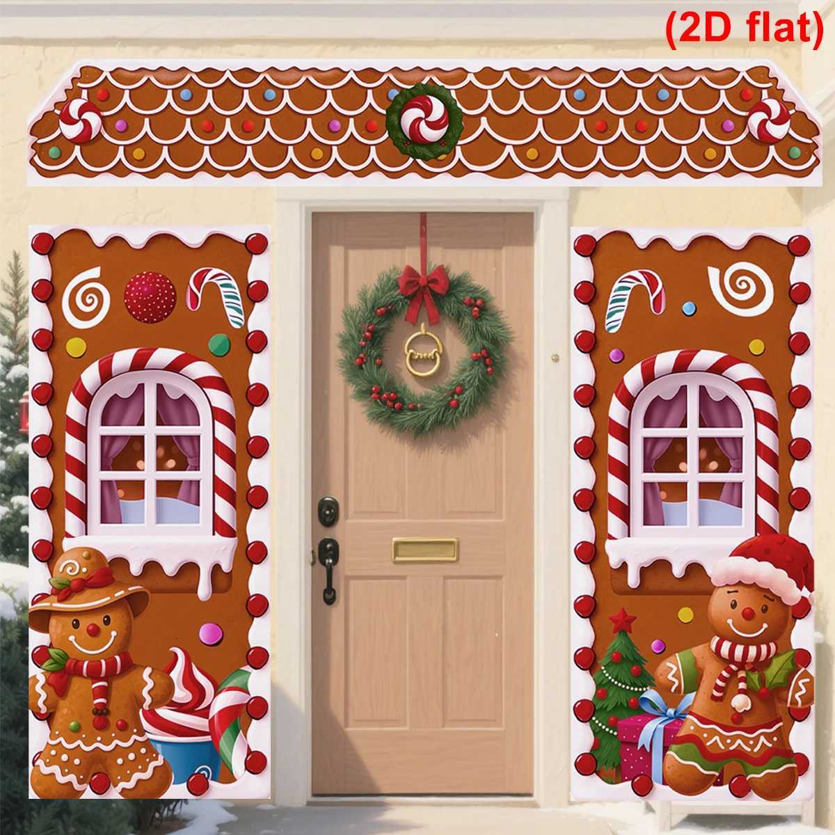 Christmas Gingerbread Man Banner Couplet Christmas Decor for Home 2025 Door Cover Xmas Ornament Navidad Natal New Year Gift 2026 C251030