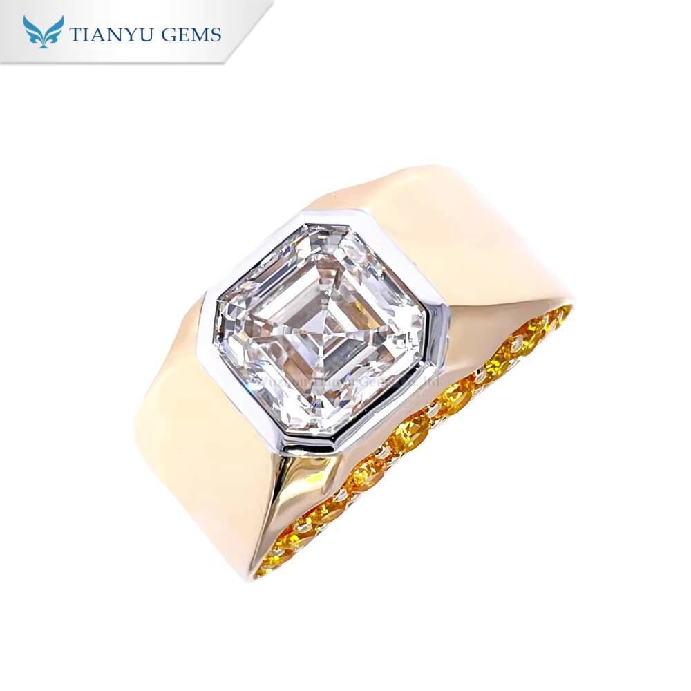 Tianyu Gems Hot Sale Wedding Ring Two Tone Pure Gold with Asscher Cut Diamond Ring for Men